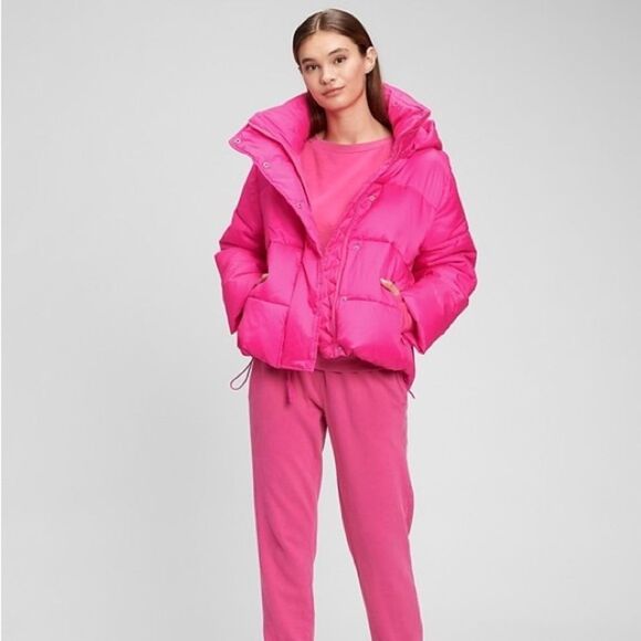 GAP XS Neon Pink Hooded The Upcycled Puffer Jacket - Picture 1 of 8